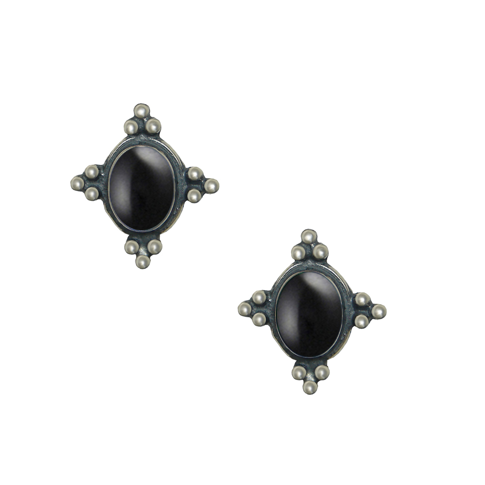 Sterling Silver Small Black Onyx Post Stud Earrings